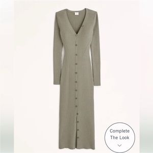 Abercrombie & Fitch Button Through Midi Sweater Dress in Olive